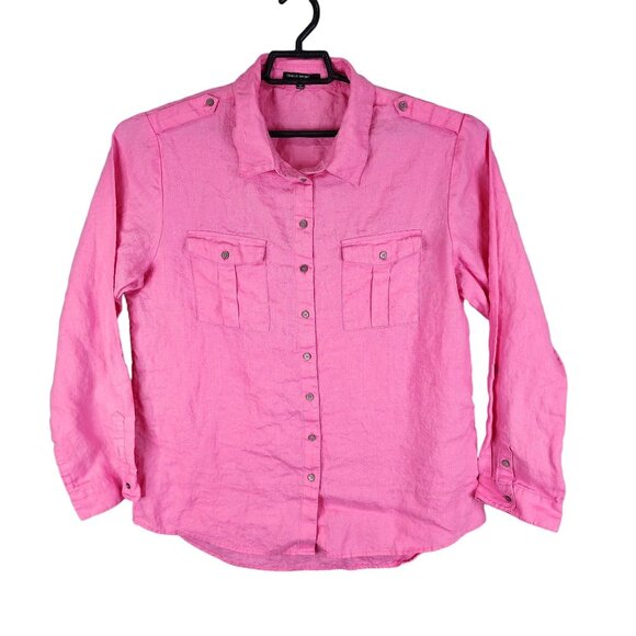 Womens Pink Chaus Sport Linen Shirt Button Up Long Sleeve Pockets Size L - Picture 1 of 11